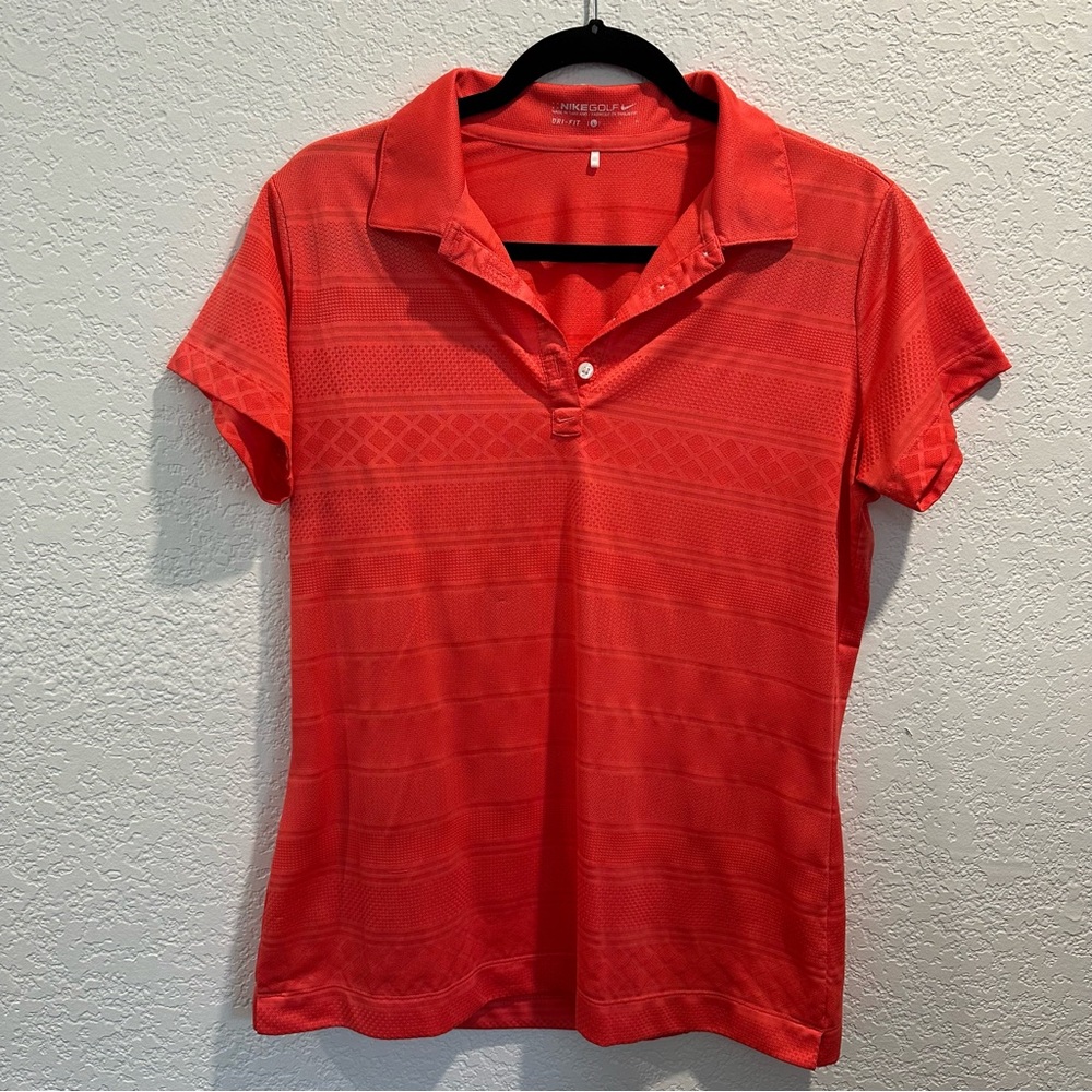 NIKE GOLF DRI-FIT POLO W-L ORANGE / RED FITTED WITH DARTS ON BACK 🧡❤️